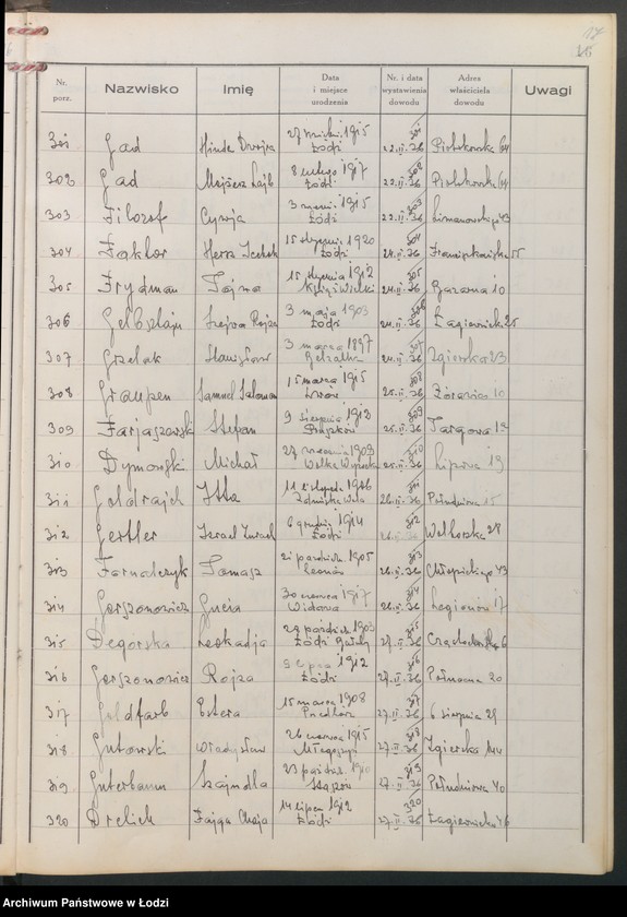 image.from.unit.number "Ewidencja dowodów osobistych wydanych przez Zarząd Miejski w Łodzi, zespół nr 2 [- nazwiska na litery D, F, G]"