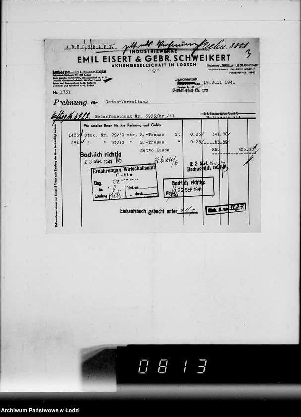 Obraz 7 z jednostki "E. Rechnungen [za dostawy towarów spoza Getta]"