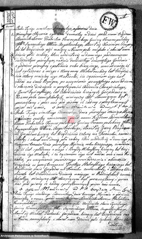 image.from.unit.number "Akta Cywilne Urodzonych Gminy Krasnopolskiey Pttu Seyneńskiego Województwa Augstowskiego Roku 1817."