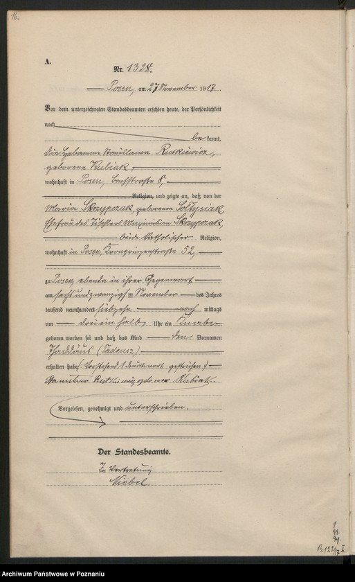 Obraz 18 z jednostki "Księga miejscowa urodzeń tom IV [Rejestr główny urodzeń]"