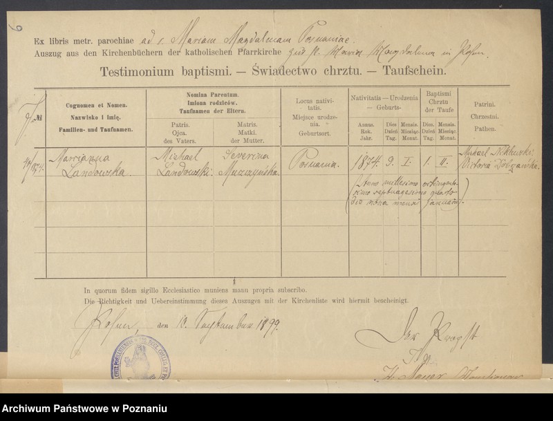 Obraz 8 z jednostki "Die von den Verlobten beigebrachten Urkunden zur Eheschliessung pro 1899"