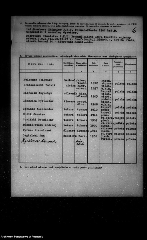 Obraz 10 z jednostki "Kwestionariusz Odlewni żelaza i warsztatów mechanicznych Zb. Broekere Poznań-Antoninek"