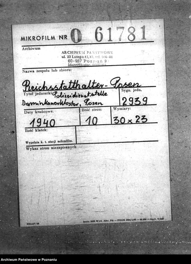 Obraz 2 z jednostki "Polizeidienststelle Dominikanerkloster, Posen"