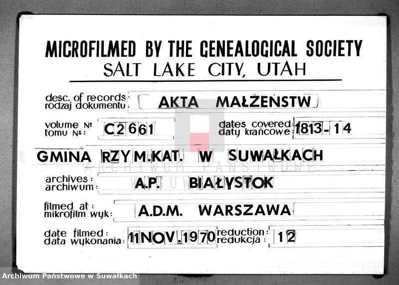 image.from.unit.number "Księga aktów ślubnych gminy suwalskiey, powiatu dąbrowskiego w departamencie łomżyńskim od dnia 1 maja 1813 po 1 maja 1814"