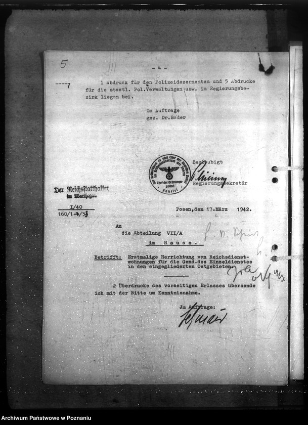 Obraz 10 z jednostki "Erstmalige Herrichtung (Instandsetzung) von Dienstgebäuden, Diensträumen, Reichsmiet- und Reichsdienstwohnungen der Gendarmerie im Einzeldienst a) Erlasse, B) Schriftwechsel"