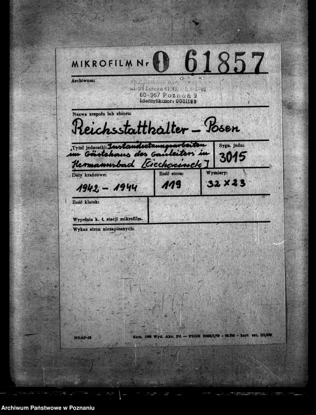 Obraz 2 z jednostki "Instandsetzungsarbeiten im Gästehaus des Gauleiters in Hermannsbad (Ciechocinek)"