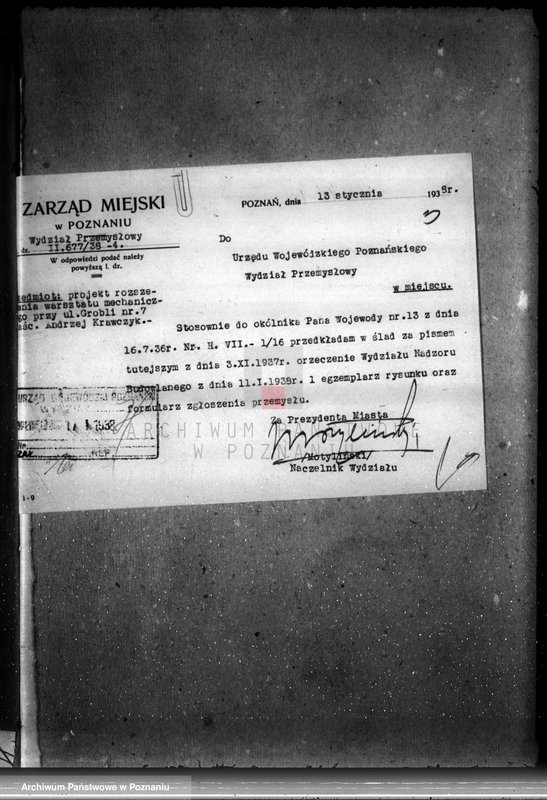 Obraz 7 z jednostki "Zatwierdzenie zakładu przemysłowego / warsztatu mechanicznego części rowerowych/ Firmy Andrzeja Krawczyka w Poznaniu"