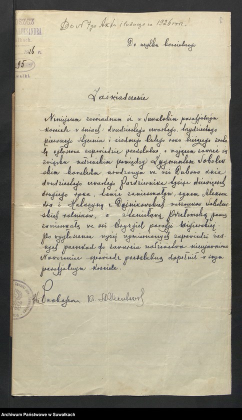 image.from.unit.number "Aneksa do Aktów Ślubnych parafji Wigierskiej za 1926 rok"