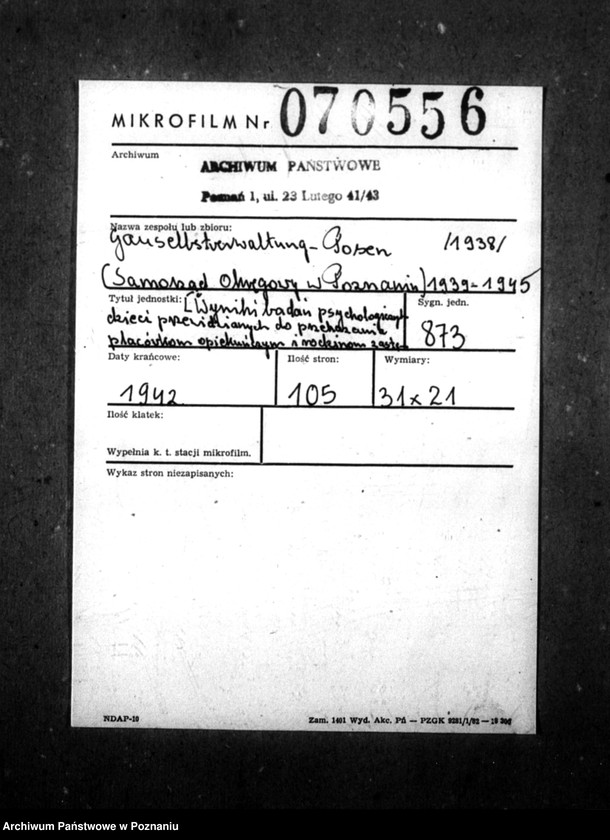 Obraz 2 z jednostki "NSV Jugendheimstätte und Pflegestelle [Wyniki badań psychologicznych dzieci przewidzianych do przekazania placówkom opiekunczym i rodzinom zastępczym]."