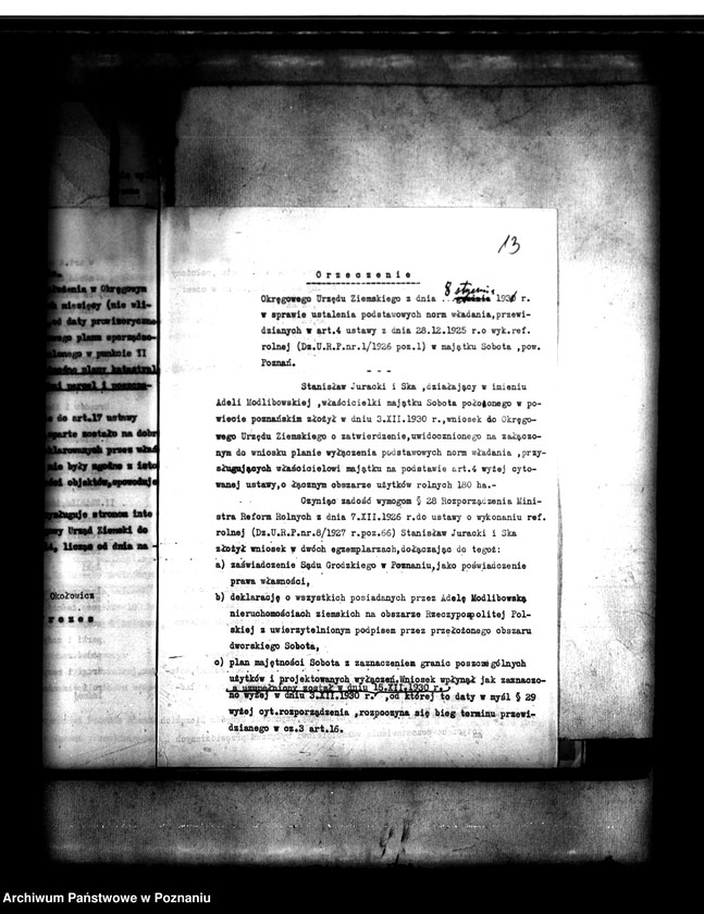 Obraz 18 z jednostki "Majątek Sobota powiatu poznańskiego wyłączenie z art. 4 i 5 ustawy o wykonaniu reformy rolnej Józef Frydrychowicz"