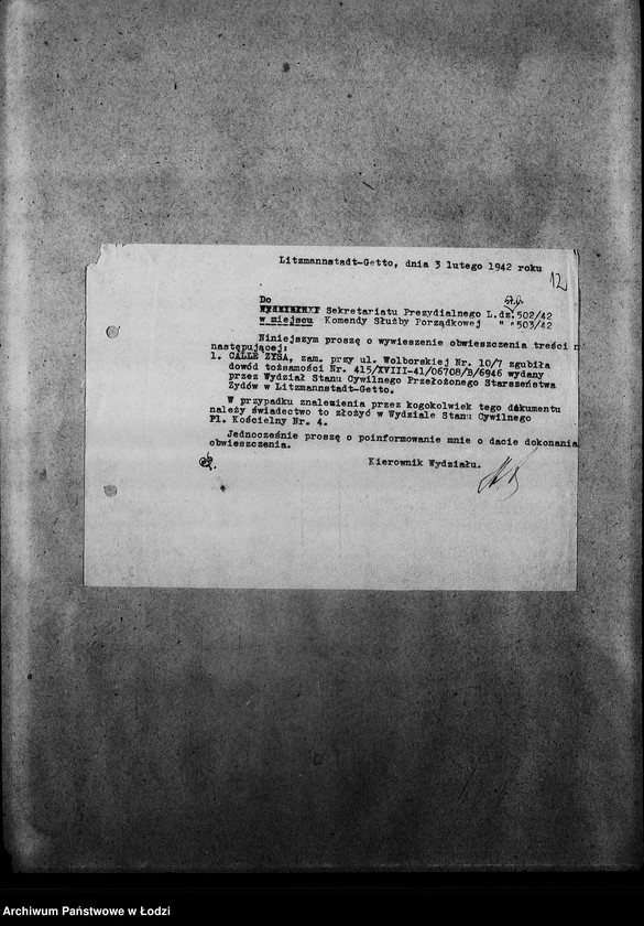 Obraz 16 z jednostki "[Korespondencja w sprawach zagubienia dokumentów tożsamości]"