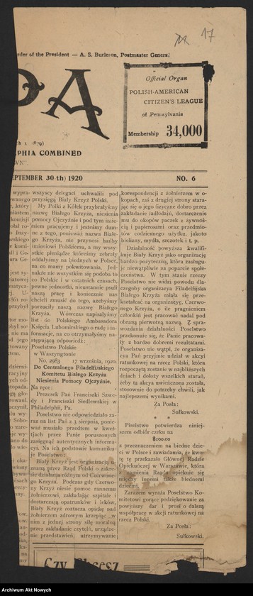 image.from.unit.number "Materiały propagandowo-informacyjne o działalności Polskiego Białego Krzyża: odezwy, przemówienia, artykuły i notatki prasowe"