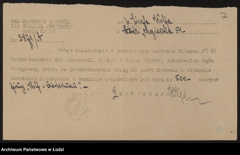 Obraz 9 z jednostki "Józef Wolf, Bronisław Biederman – hurtowy handel meblami"