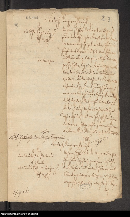 image.from.unit.number "In S. [Sachen] des Capitaine Johann Ferdinand von Knobloch, wegen der bey einer freiwilligen Licitation acquirirten Adel v. [von] Treskow Eiserwagenschen Güther"