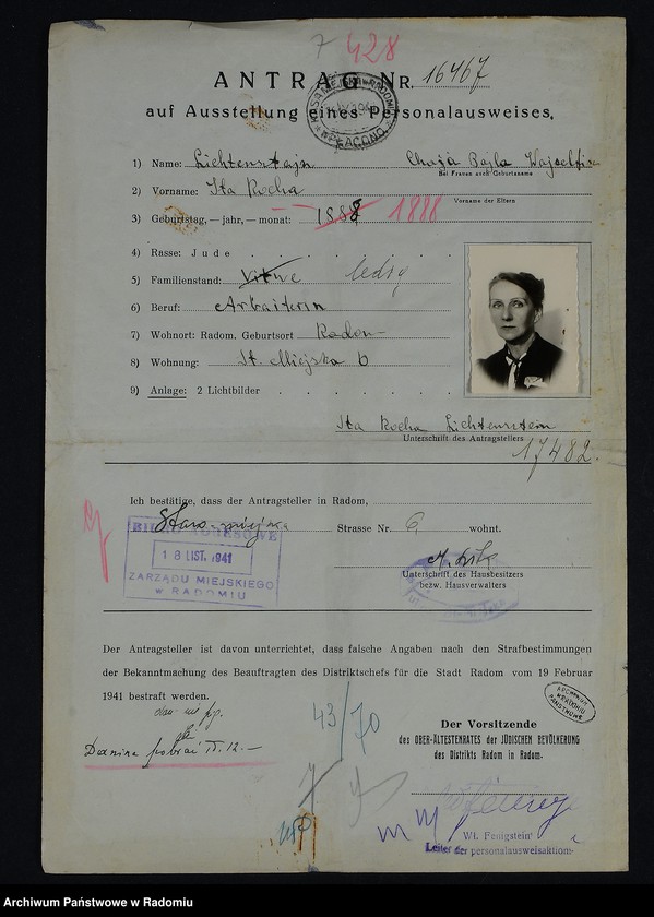 Obraz 11 z jednostki "[Wnioski o wydanie dowodów osobistych oraz nie odebrane dowody Lichtensztajn - Lipszyc]"