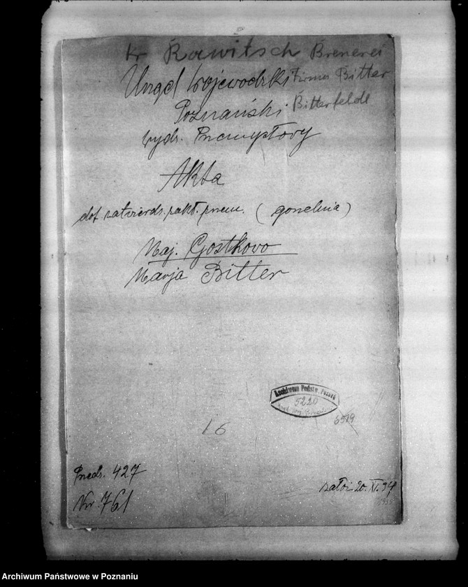 image.from.unit.number "Zatwierdzenie zakładu przemysłowego /gorzelni/ w maj. Gostkowo własność W. Bitter"
