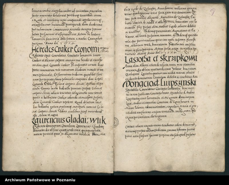 Obraz 11 z jednostki "Liber actorum civilium Posnaniensium incipitur ab feria tertia ante festum s.Mathei evangeliste anni domini 1554 usque ad annum 1556 ... sub B.W. notario."
