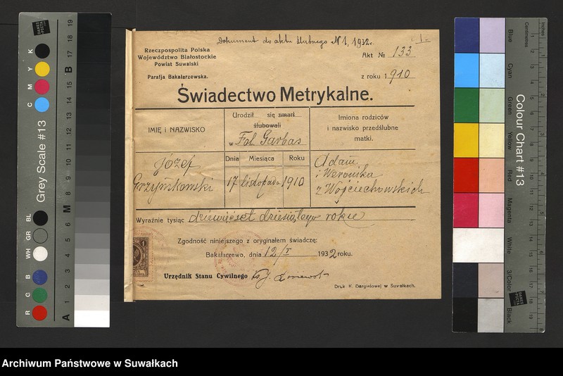 image.from.unit.number "Dokumenty przedstawione do ślubnych aktów stanu cywilnego sporządzonych w roku 1932 w parafji rzymsko-katolickiej Filipów"