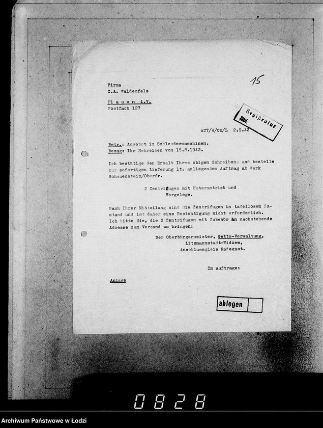 Obraz 20 z jednostki "[Korespondencja z urzędami, instytucjami i firmami]. Lit.Wa-Weg."