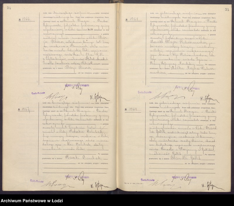 Obraz 20 z jednostki "Akta zgonów od numeru 1000 do numeru 1868"
