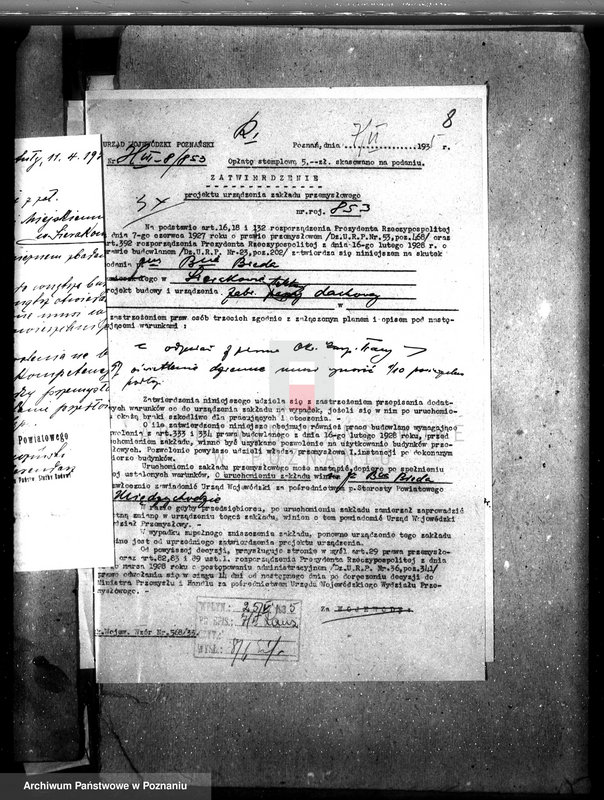 image.from.unit.number "Zatwierdzenie zakładu przemysłowego / wytwórni tektury dachowej/ Braci Buda w Sierakowie, pow. międzychodzki"