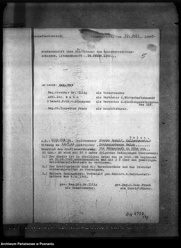 Obraz 9 z jednostki "Sitzungen des Bezirkskreditausschusses - Litzmannstadt (Łódź)"