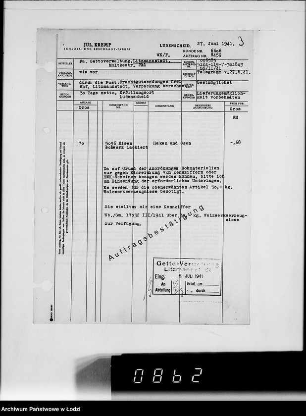 Obraz 7 z jednostki "Kriegsauftrag SS 5124-119-7-304843 13.510 Schutzmäntel f. Kraftfahrer K-Z 6"