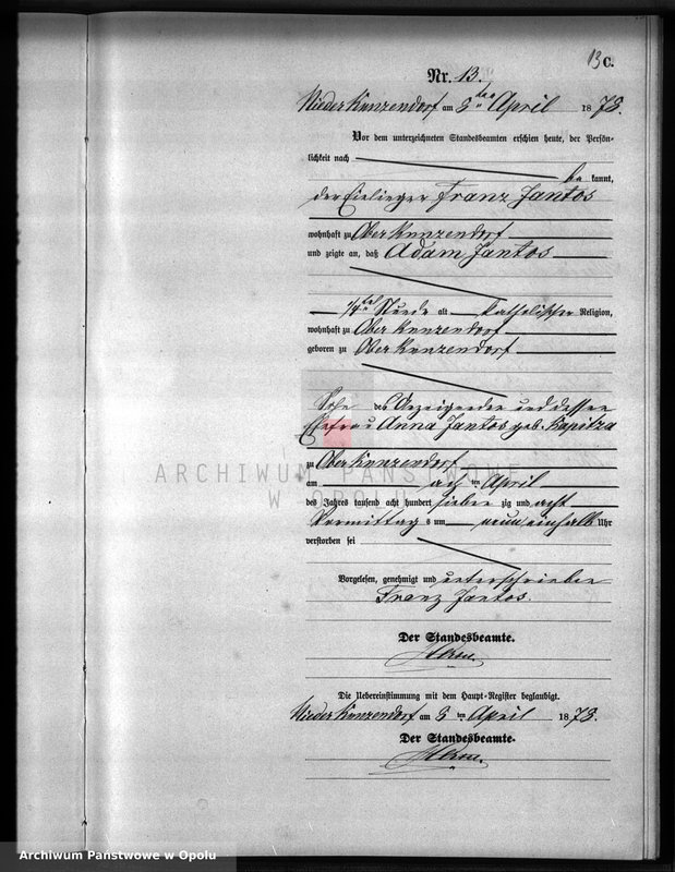 Obraz 17 z jednostki "Sterbe-Neben-Register Standesamts Kunzendorf pro 1878"