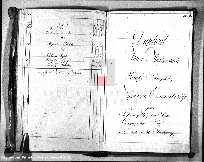 image.from.unit.number "Księga Duplicat Aktów Urodzonych, Zeszłych i Zaślubionych Proboszcza i Urzędnika Stanu Cywilnego Parafii Ewangelickiey Sereyskiey na Rok 1831-szy Sporządzony"