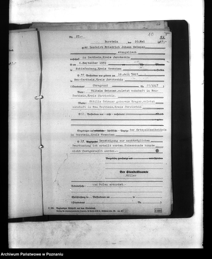 Obraz 14 z jednostki "Wykazy miejscowych Niemców, którzy zginęli w 1939 roku. Kreis Wreschen (Wrzesień)"