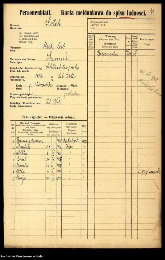 Obraz 13 z jednostki "[Spis ludności Łodzi] Kotek - Kowalczuk"
