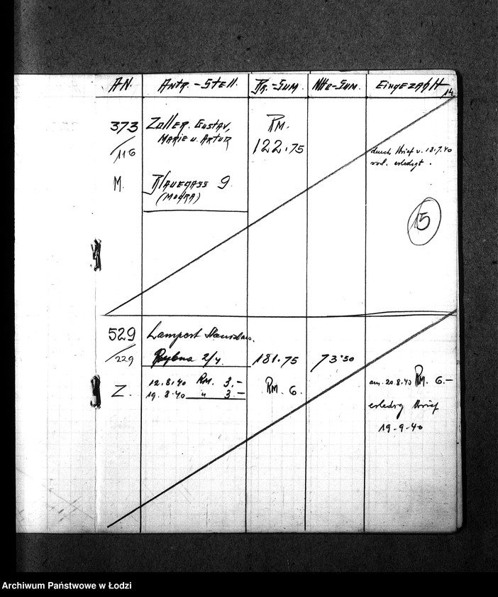 Obraz 18 z jednostki "[Spis obywateli polskich i niemieckich domagających się wypłaty komornego z ich domów znajdujących się w getcie]"