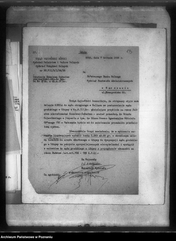 Obraz 17 z jednostki "/Sprawy związane z parcelacją majątku Kowalewo powiatu konińskiego"