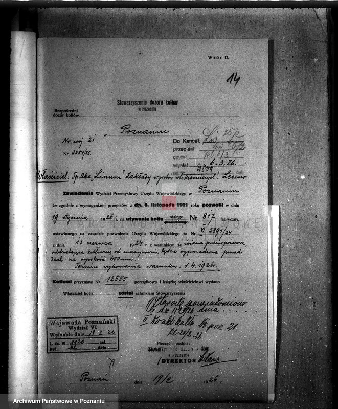 Obraz 18 z jednostki "Zakłady wyrobów włókienniczych Towarzystwo Akcyjne "Linum" w Lesznie nr woj. kotła 21"