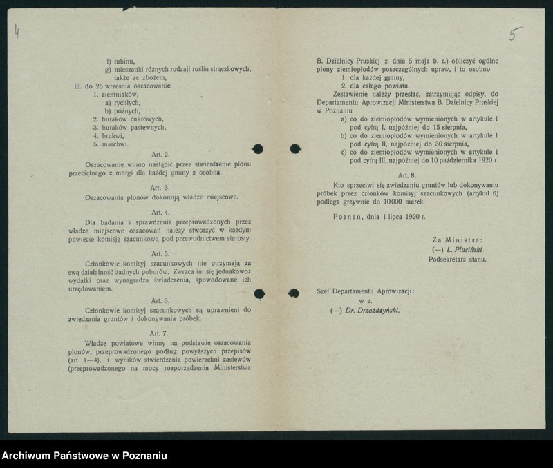 Obraz 6 z jednostki "[Statystyka produkcji rolnej - wynagrodzenia za oszacowanie plonów oraz stwierdzenie powierzchni zasiewów w 1920 roku]"