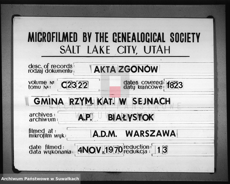 image.from.unit.number "Akta zmarłych gminy seyneńskiey w roku 1823."