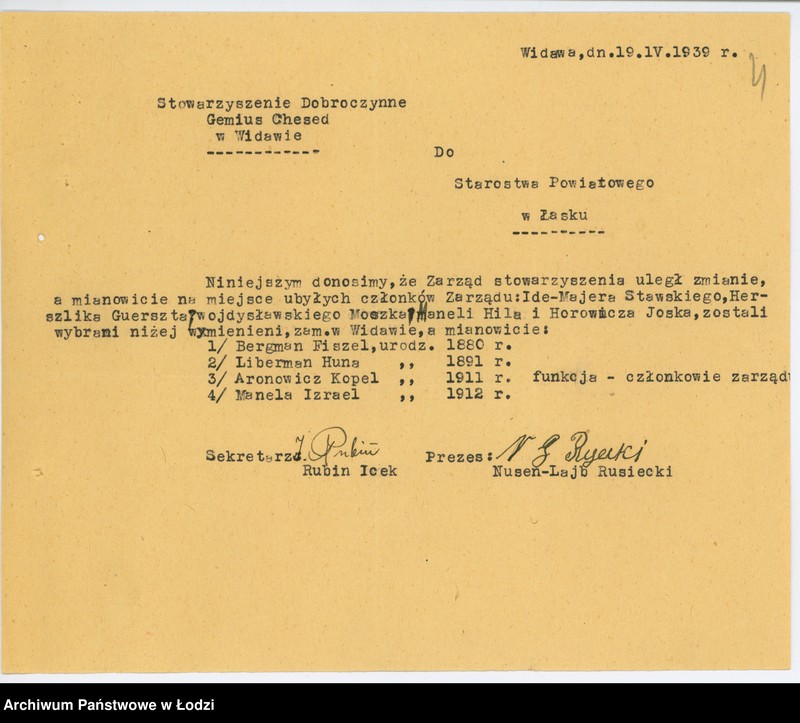 Obraz 7 z jednostki "Stow. Dobroczynne "Gemiłus-Chesed" w Widawie pow. łaski"