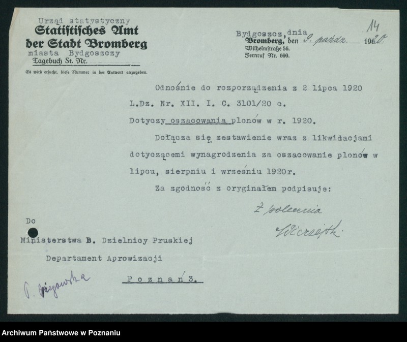 Obraz 15 z jednostki "[Statystyka produkcji rolnej - wynagrodzenia za oszacowanie plonów oraz stwierdzenie powierzchni zasiewów w 1920 roku]"
