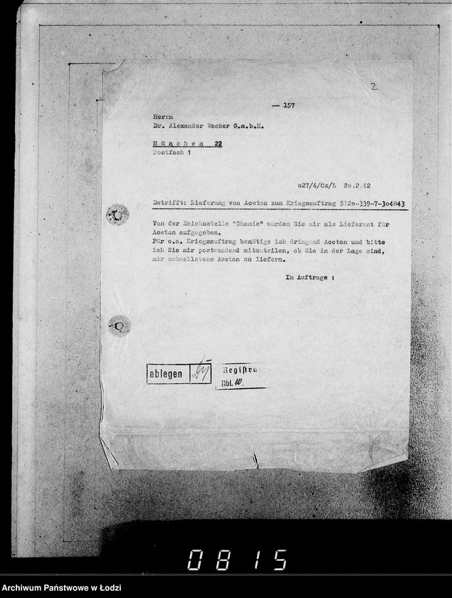 Obraz 7 z jednostki "[Korespondencja z urzędami, instytucjami i firmami]. Lit.Wa-Weg."