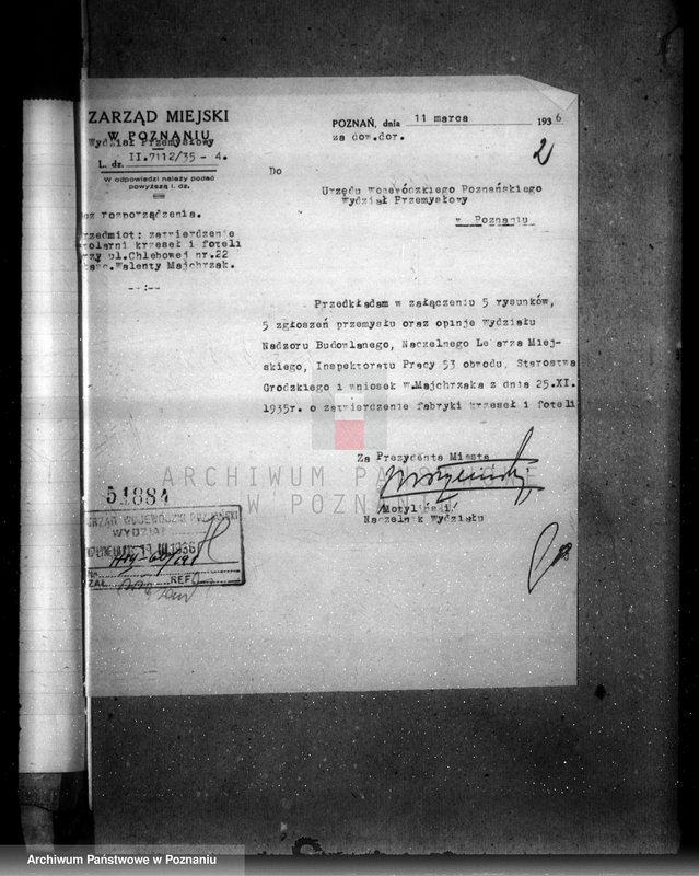 Obraz 6 z jednostki "Zatwierdzenie zakładu przemysłowego /fabryki krzeseł i foteli / W. Majchrzaka w Poznaniu"