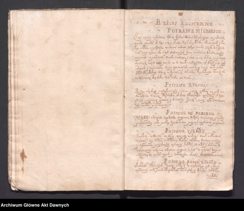 image.from.unit.number "„Moda bardzo dobra smażenia różnych konfektów i innych słodkości, a także przyrządzania wszelakich potraw, pieczenia chleba i inne sekreta gospodarskie i kuchenne” (brak karty tytułowej, wycięta w celu zatarcia proweniencji)."