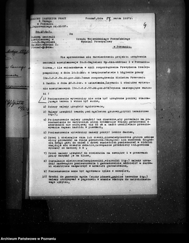 Obraz 8 z jednostki "Zatwierdzenie zakładu przemysłowego /centrali acetylenowej/ firmy H. Cegielski Spółka Akcyjna w Poznaniu"