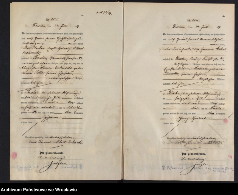 image.from.unit.number "Geburts-Haupt-Register Breslau I 1909 Band 6"