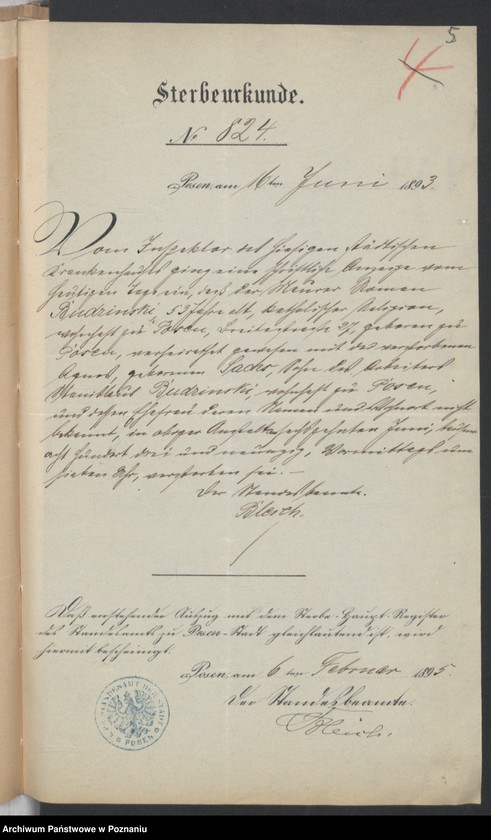 Obraz 7 z jednostki "Die von den Verlobten beigebrachten Urkunden zur Eheschliessung pro 1895"