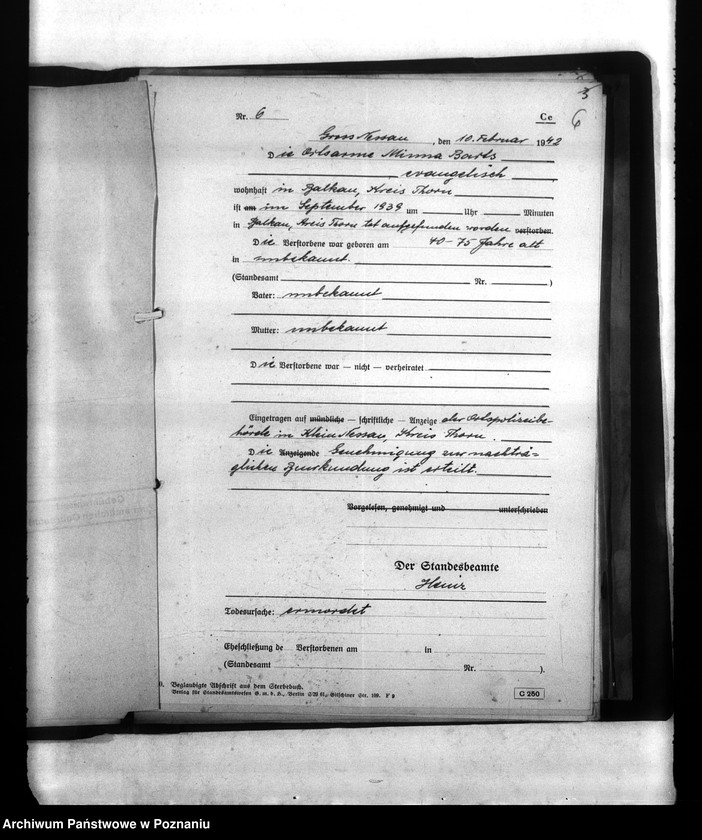 Obraz 10 z jednostki "Wykaz miejscowych Niemców, którzy zginęli w 1939 roku (pow) Thorn (Toruń)"