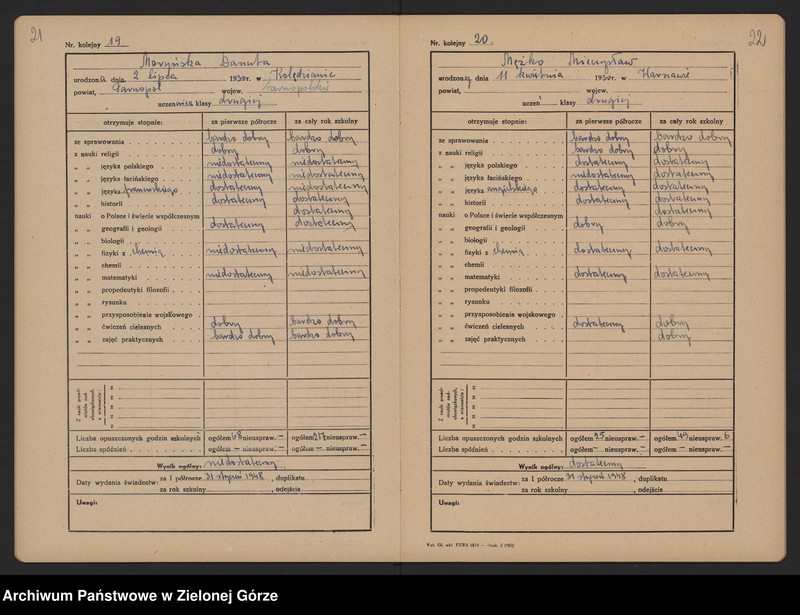 image.from.unit.number "Państwowe Gimnazjum i Liceum w Zielonej Górze -Katalog główny -klasa II b - rok szkolny 1947/1948"