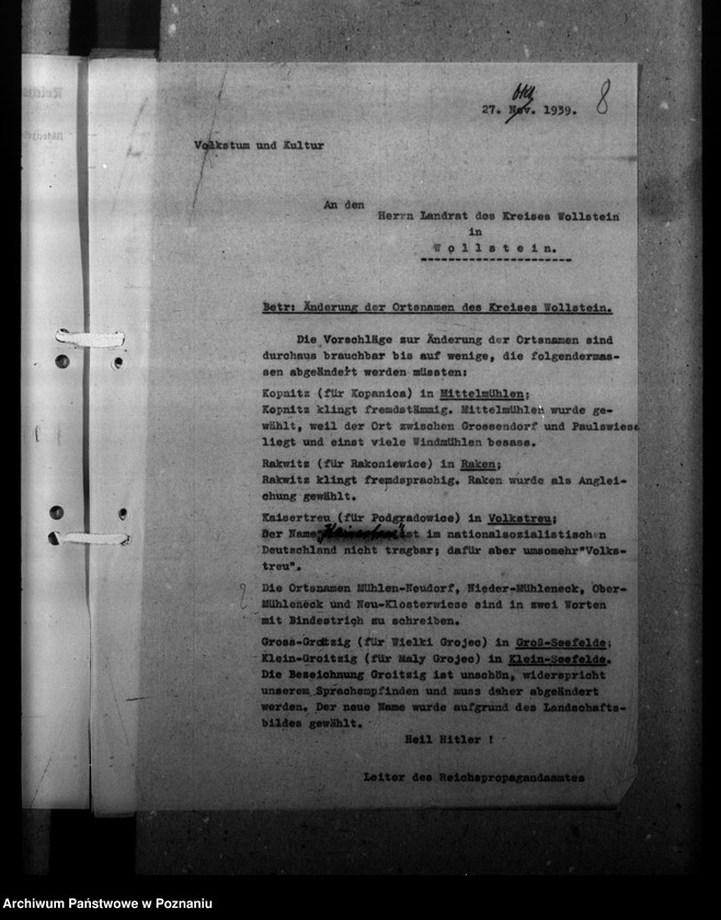 Obraz 13 z jednostki "Ortsnamenänderung - Kreis Wollstein (Wolsztyn)"