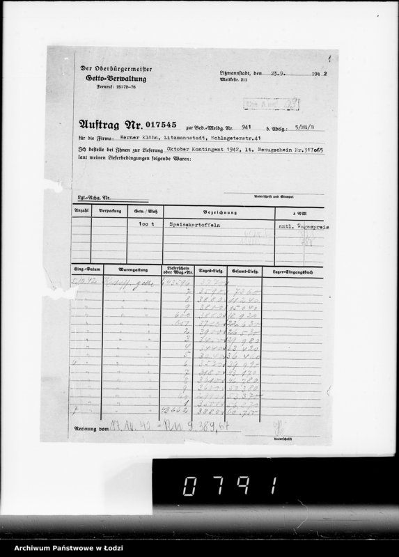 image.from.unit.number "Lebensmitteleinkauf. Aufträge, [Lieferscheinen und Rechnungen] 17526-17545. [Zamówienia i dostawa ziemiopłodów do Getta]"