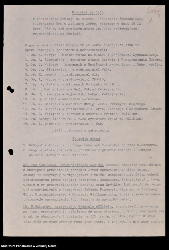 Obraz 4 z jednostki "Protokóły z posiedzeń Komisji Rolnictwa, Gospodarki Żywnościowej i Leśnictwa Wojewódzkiej Rady Narodowej w Zielonej Górze; Nr 1 - 8"