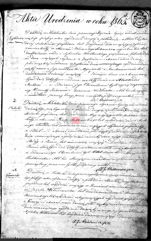 image.from.unit.number "Duplikat Aktów Urodzenia Zaślubienia i Zejścia Parafii Rzymsko Katolickiej Kaletnik z roku 1865"